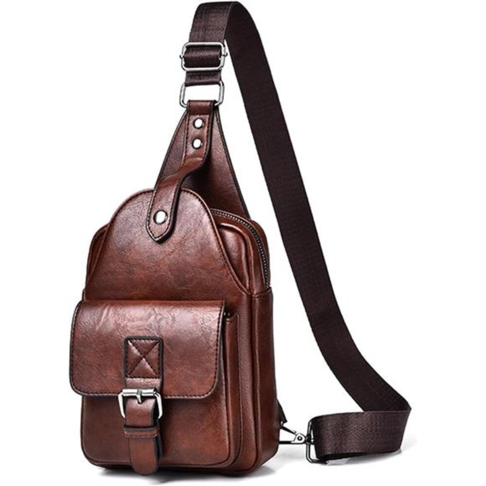 NEW Men's Leather Crossbody Sling Shoulder Bag